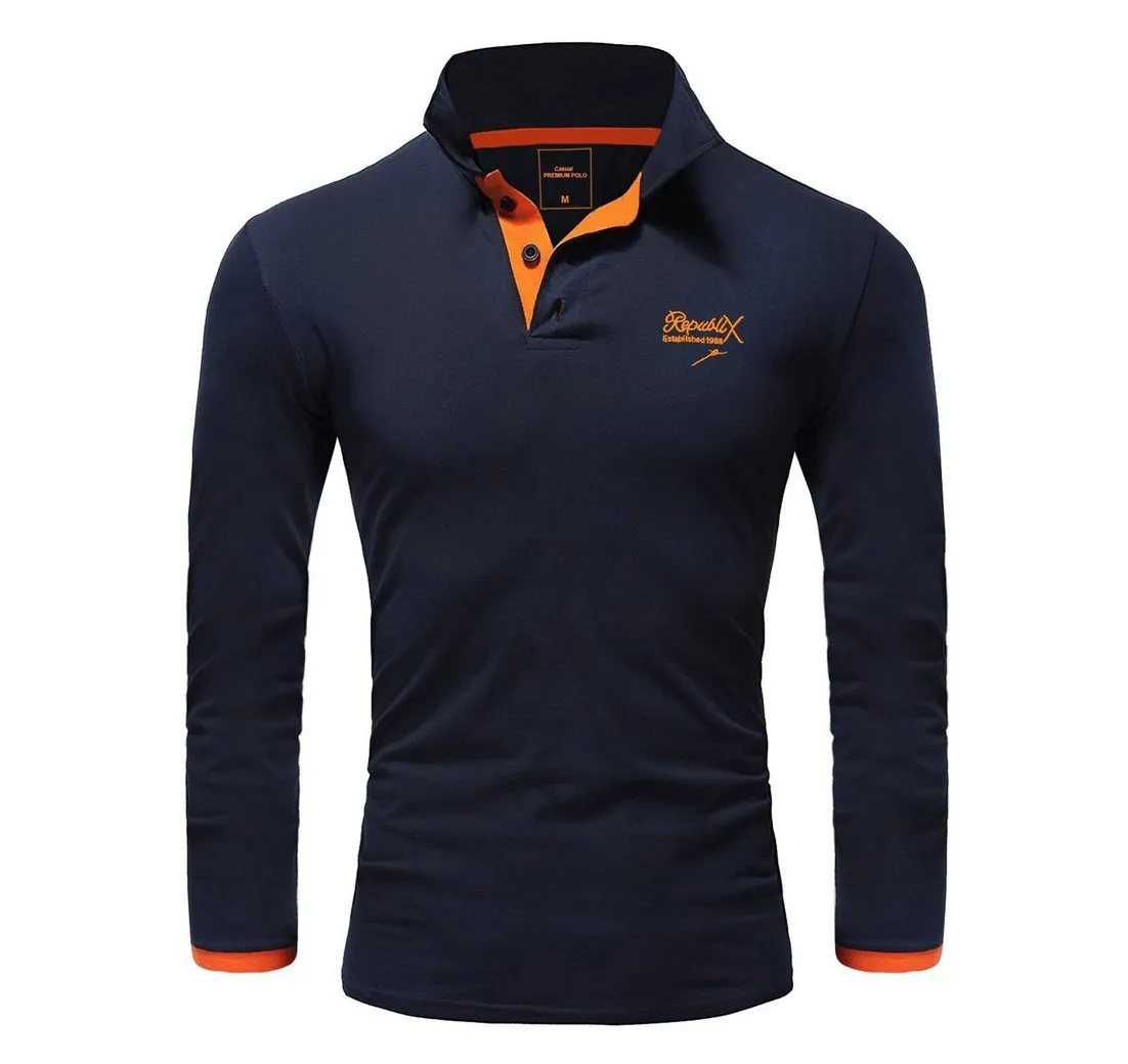 REPUBLIX Poloshirt OWEN Herren Basic Langarm Kontrast Polo Hemd