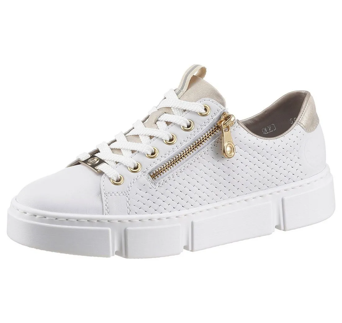 RIEKER Plateausneaker mit goldfarbenen Details, Freizeitschuh, Halbschuh, Schnürschuh