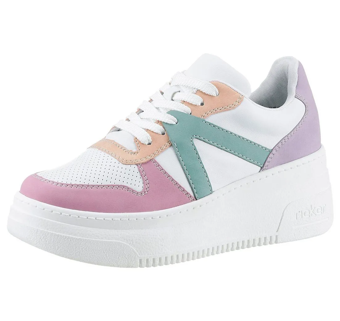 RIEKER Plateausneaker mit pastellfarbenen Kontrasten, Freizeitschuh, Halbschuh, Schnürschuh