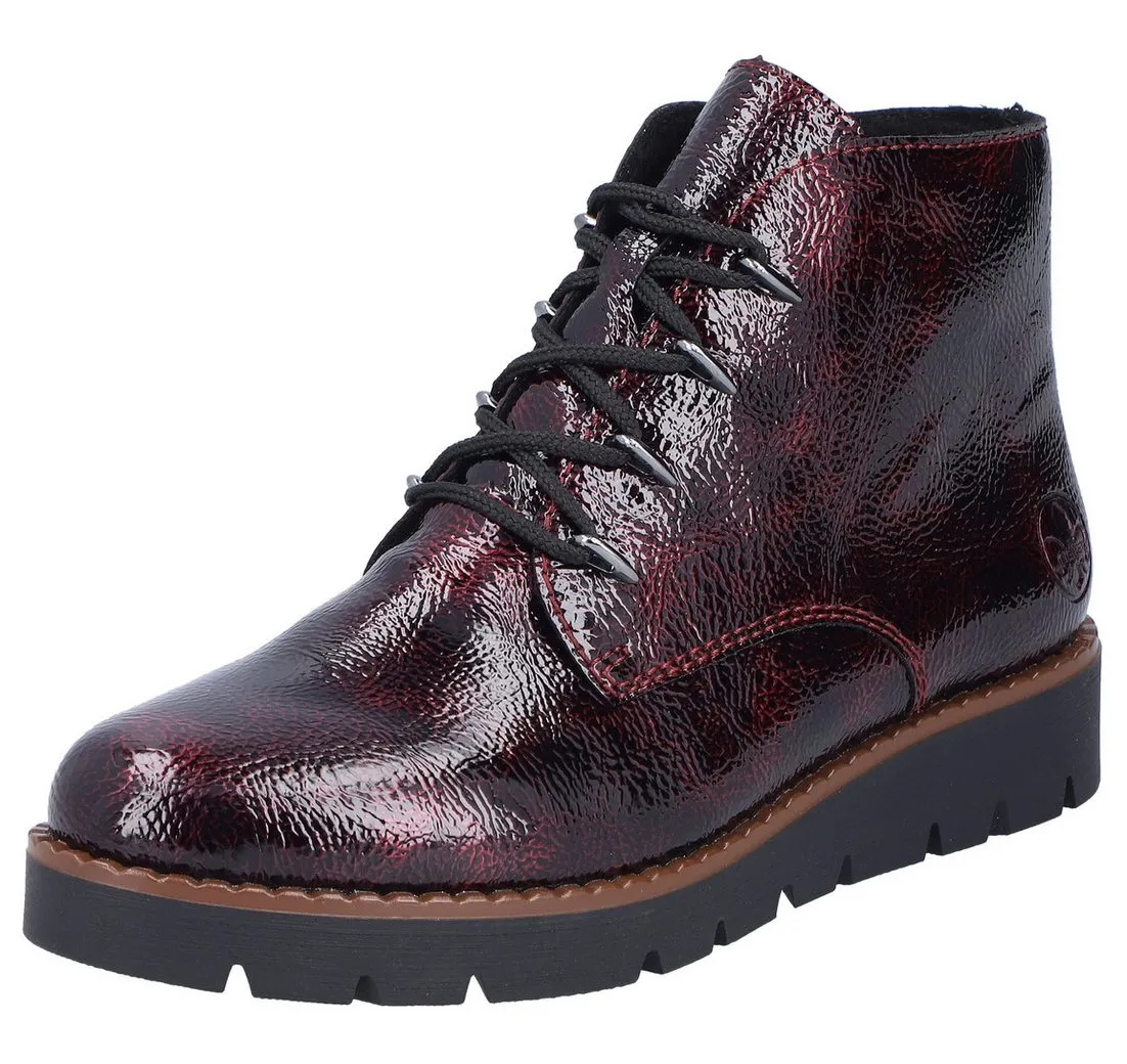 RIEKER Plateaustiefelette, Schnürstiefelette, Keilboots mit Anziehschlaufe in glänzendem Look