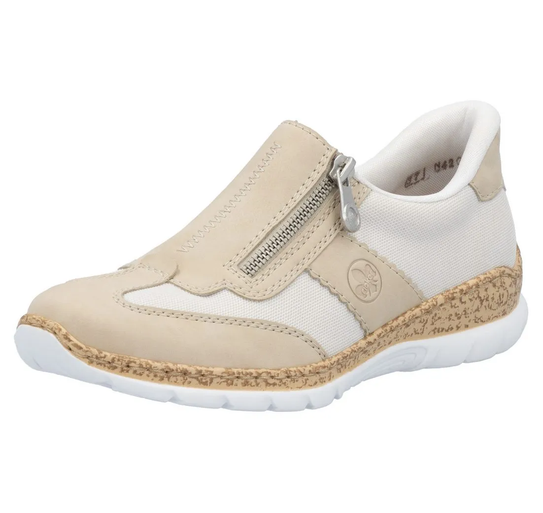 RIEKER Slip-On Sneaker, Halbschuh, Freizeitschuh, mit Reißverschluss und MemoSoft-Innensohle