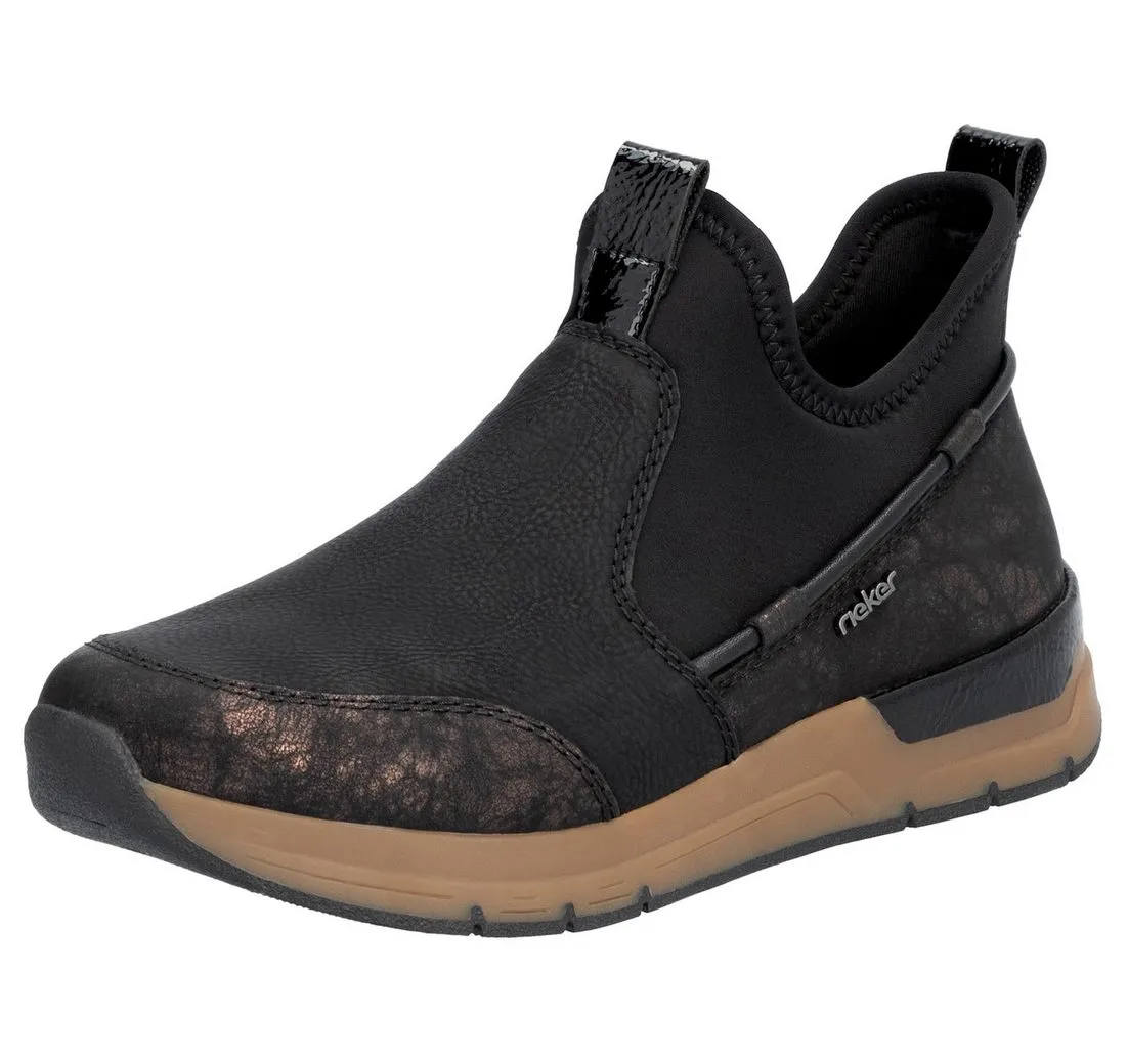 RIEKER Slip-On Sneaker, Schlupfboots, High Top Sneaker, Herbstschuh mit Metallic-Schimmer