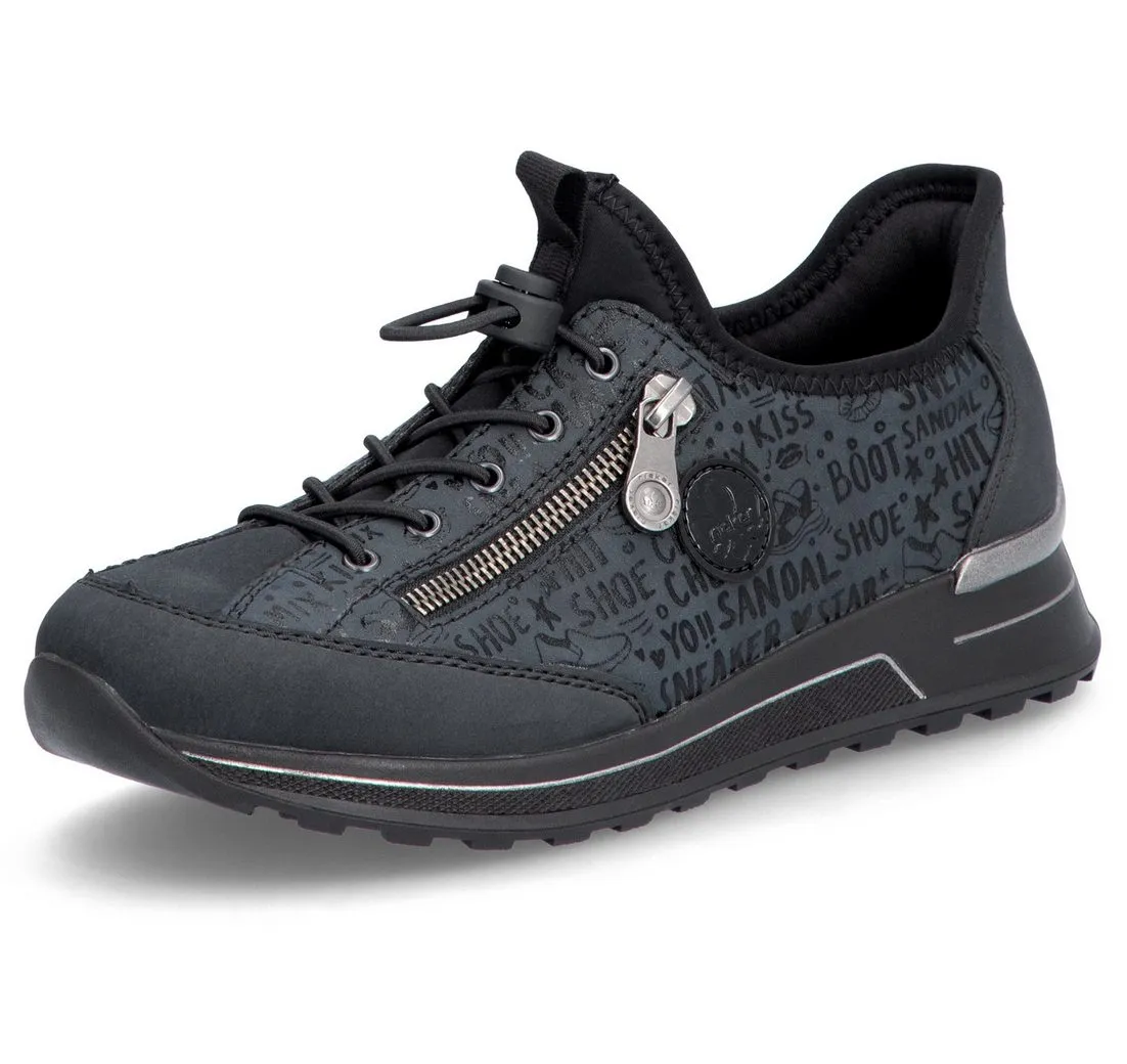 RIEKER Slip-On Sneaker, Schlupfschuh, Freizeitschuh, Halbschuh mit Lettering-Print