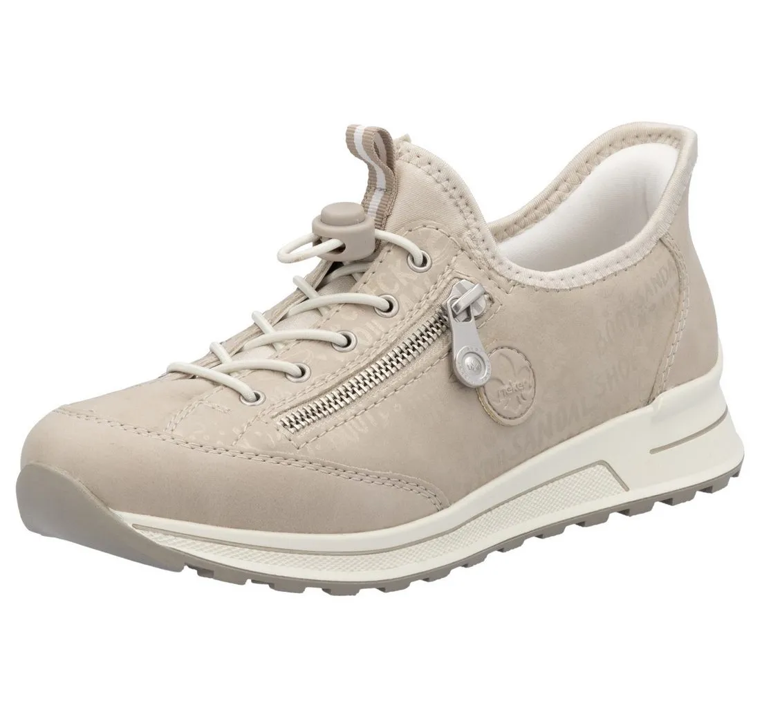 RIEKER Slip-On Sneaker, Schlupfschuh, Freizeitschuh, Halbschuh mit Lettering-Print