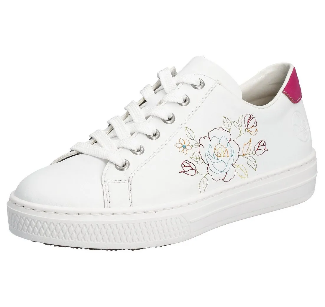 RIEKER Sneaker mit seitlicher Blumenstickerei, Freizeitschuh, Halbschuh, Schnürschuh