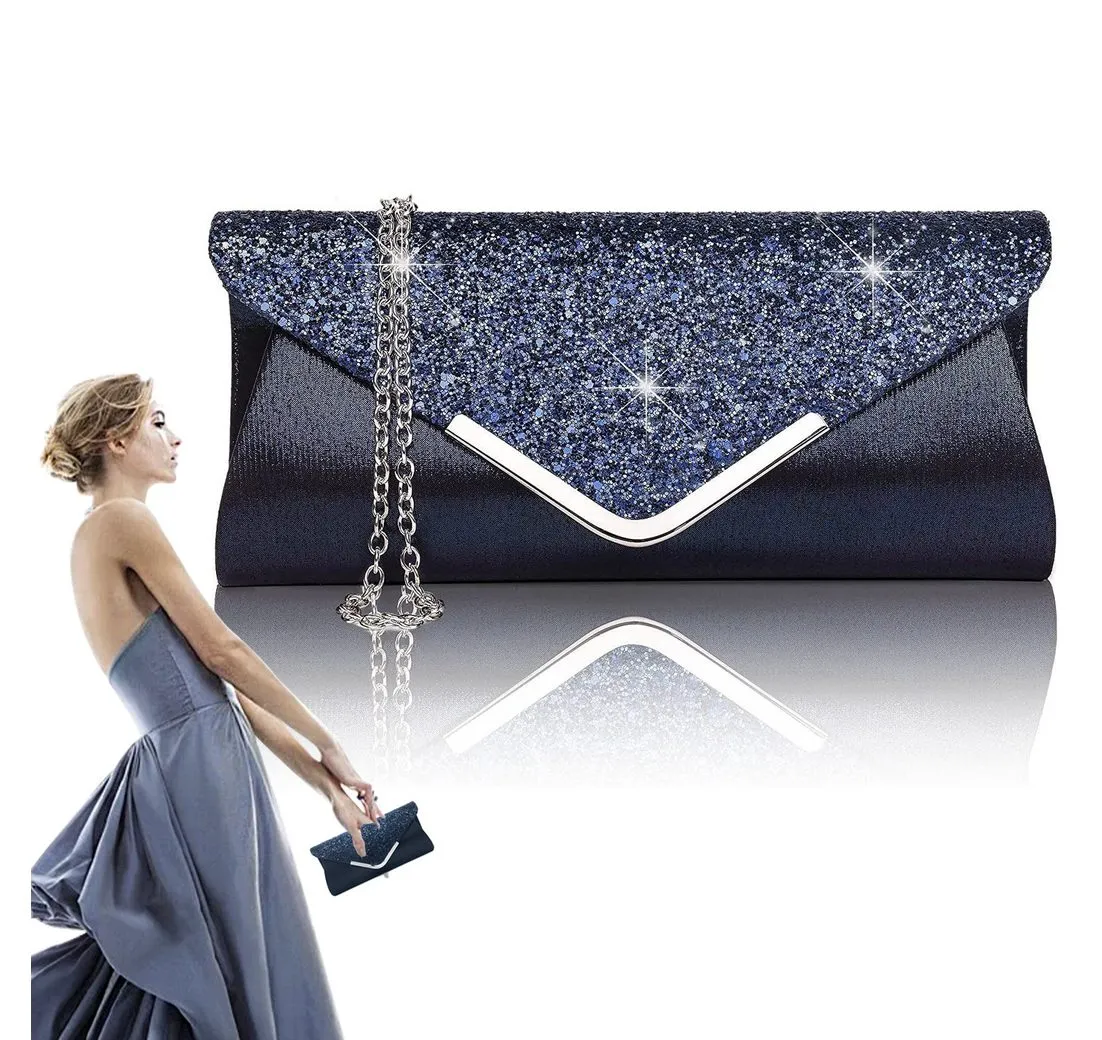 RWEUOQ Abendtasche Clutch Envelope Schulter-Umhängetasche mit Pailletten für Damen, Abendtasche mit Kette für Hochzeit formelle Cocktail Party Dinnertänze
