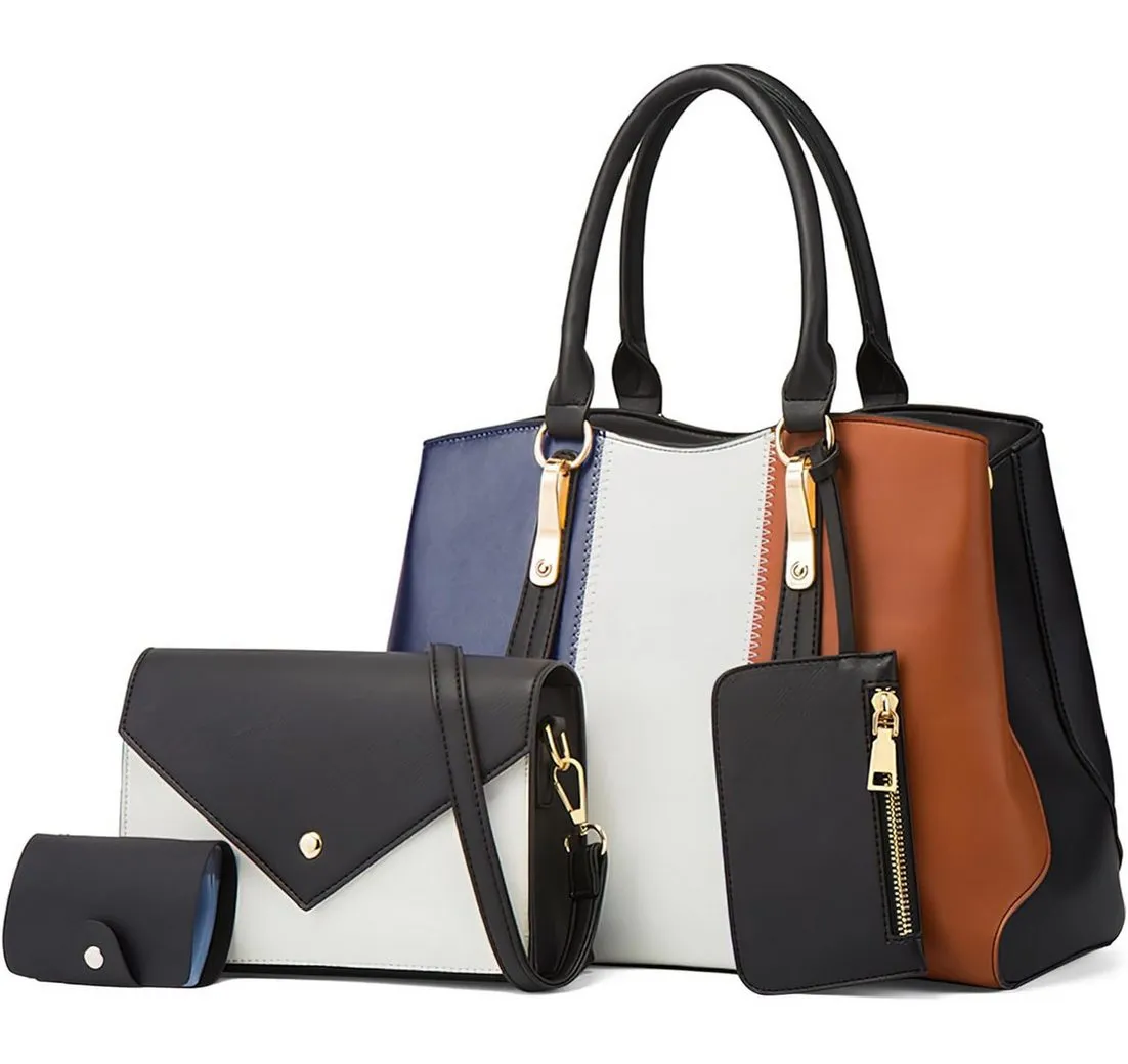 RWEUOQ Handtasche Mode 4 Pcs Damen Handtasche, PU Umhängetasche (4-tlg., Ideal für Reisen, Arbeit, Urlaub, Geschäftsreise Einkaufen), Umhängetasche+Umhängetasche+Zarte Geldbörse+Kartenhalter