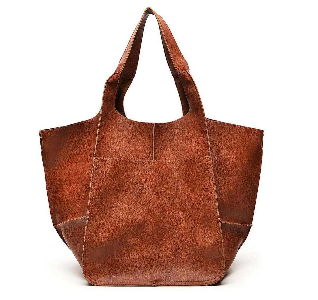 RWEUOQ Handtasche Schultertasche Umhängetaschen Damenhandtaschen 70 x 40 x 28 cm braun (übergroße leichte Arbeit Tasche große Tasche, aus weiches Vintage-Leder, faltbar), Perfekt für Arbeit, Freizeit, Reisen oder besondere Anlässe