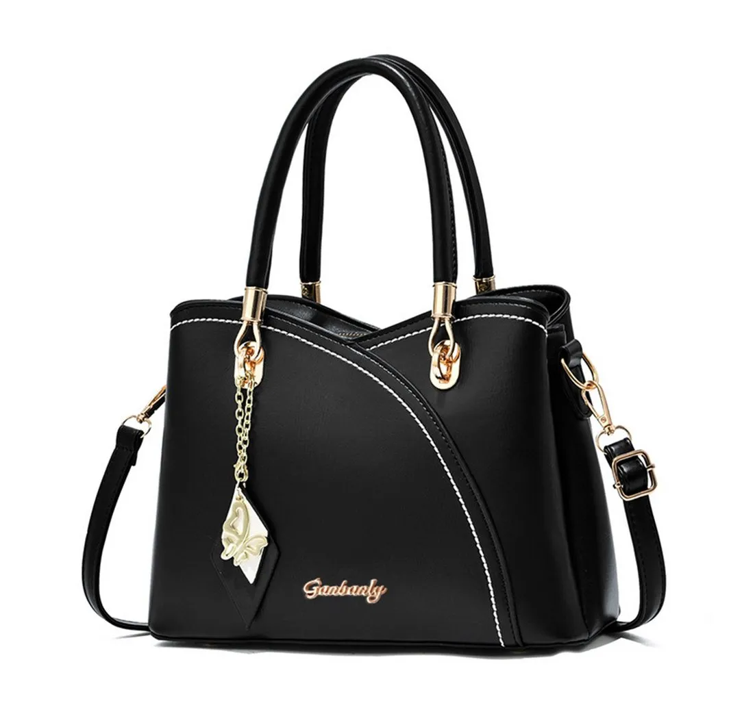 RWEUOQ Henkeltasche Damen Handtasche Arbeitstasche Schultertasche Schwarz (Freizeittasche, Unitasche, Bürotasche, Kunstleder, 1-tlg., für Freizeit Arbeit Business Schule Büro Reisen usw), Messenger-Tasche Top Griff Schultergurt