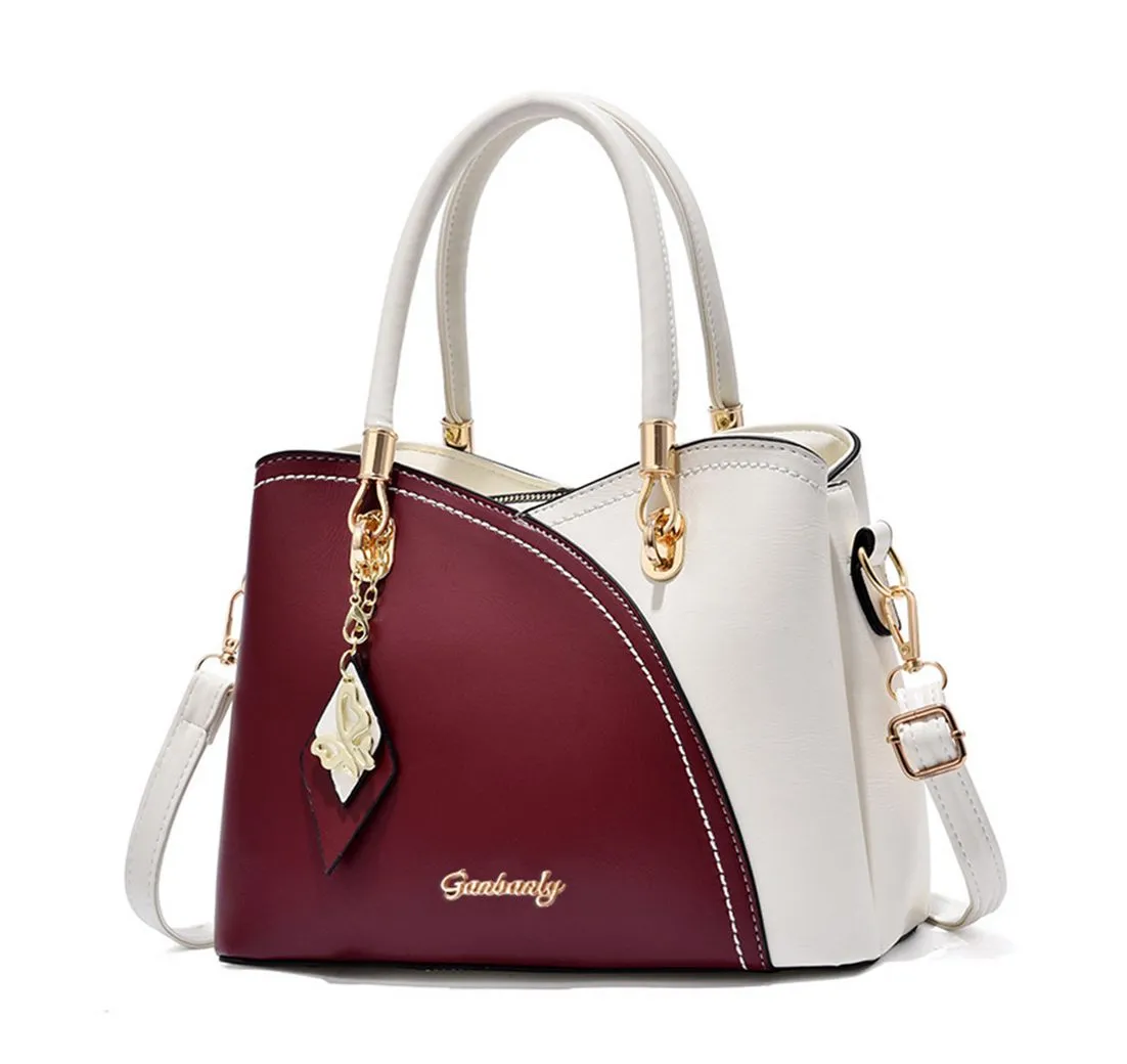 RWEUOQ Henkeltasche Damen Handtasche Arbeitstasche Schultertasche Weinrot (Freizeittasche, Unitasche, Bürotasche, Kunstleder, 1-tlg., für Freizeit Arbeit Business Schule Büro Reisen usw), Messenger-Tasche Top Griff Schultergurt