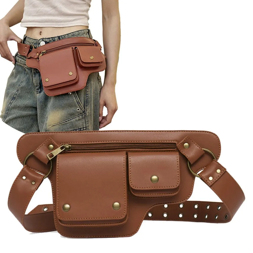 RWEUOQ Schultertasche Modische verstellbare Gürteltasche aus PU-Leder für Reisen Freizeit, Vielseitig Gürteltasche mit mehreren Fächern für Outdoor-Aktivitäten