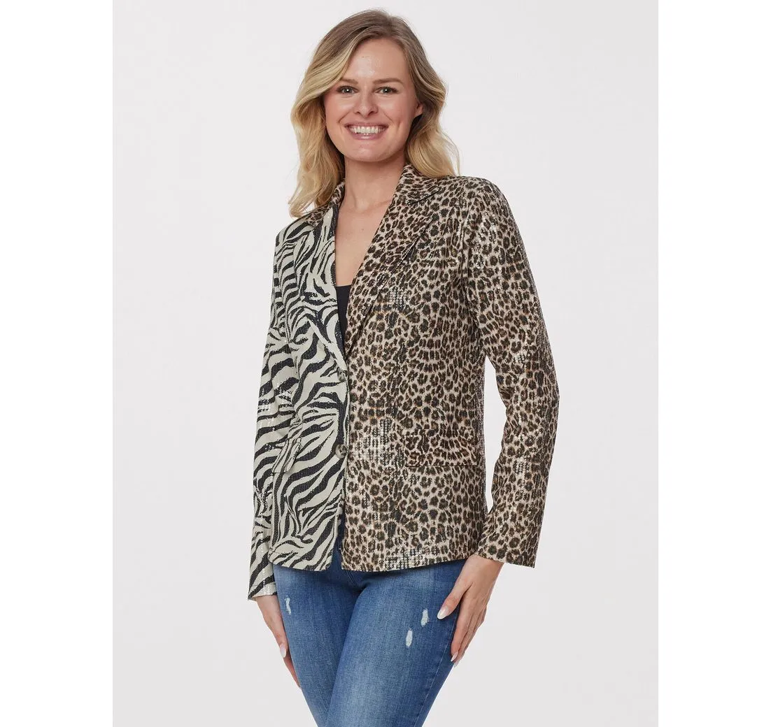 SARAH KERN Blusenblazer Blusenjacke Körpernah mit Allover Paillettenverzierung