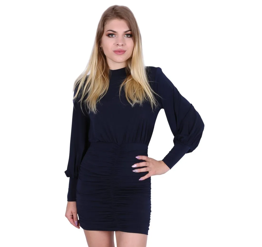 SARCIA.EU Minikleid Dunkelblaues, drapiertes, kurzes Kleid mit Rollkragen John Zack XL