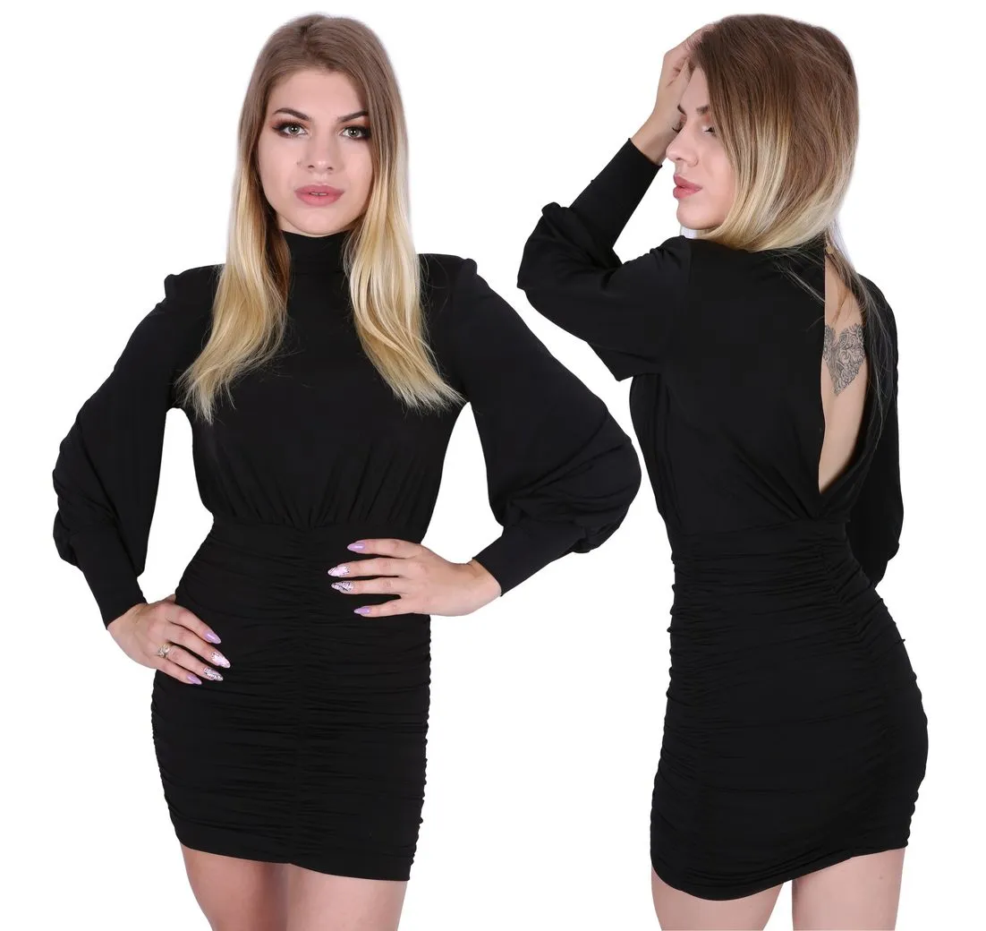 SARCIA.EU Minikleid Schwarzes, drapiertes, kurzes Kleid mit Rollkragen John Zack XL
