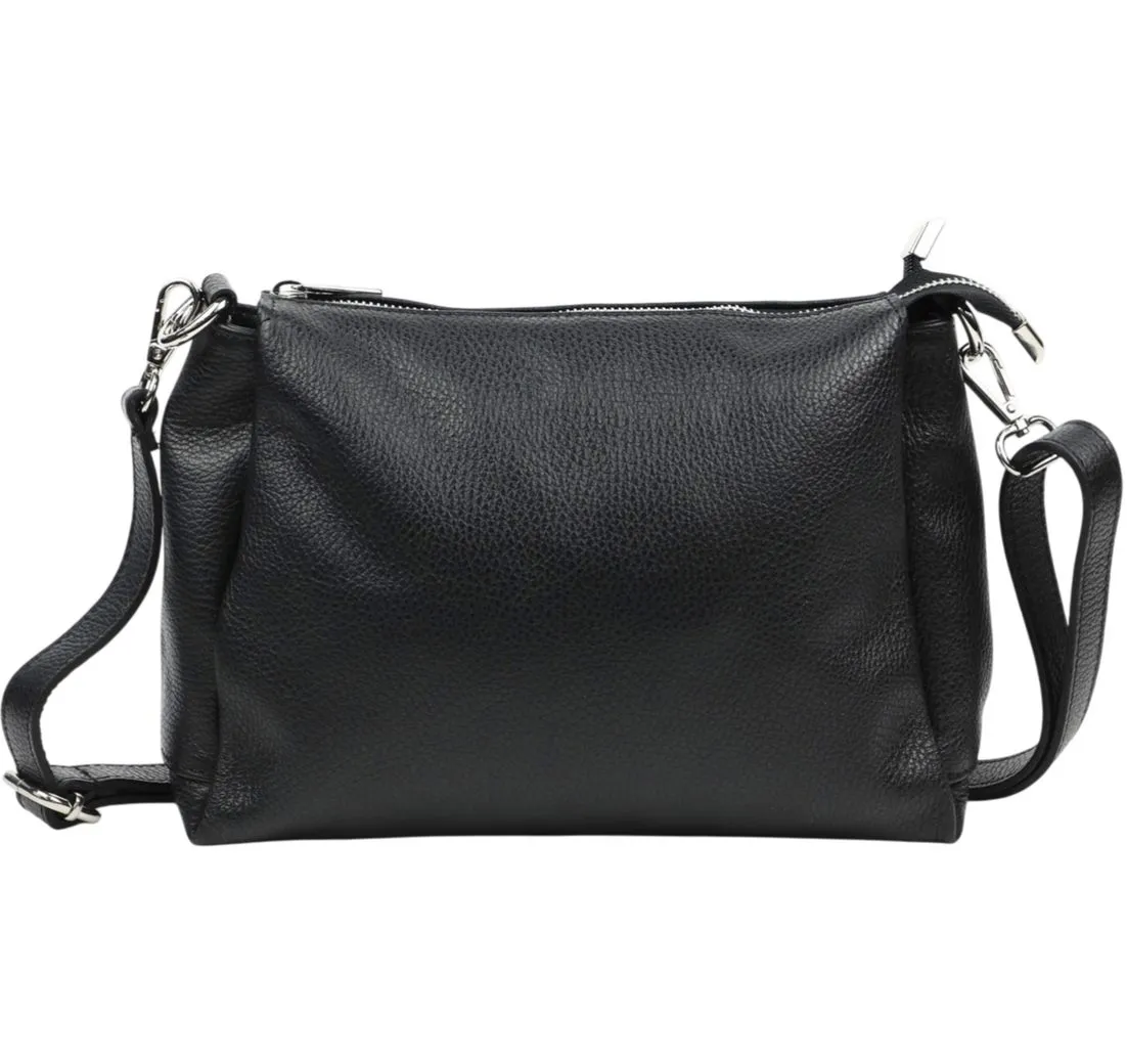 SEVA Schultertasche Crossbody Tasche Damen, Umhängetasche Frauen mit 3 Fächern (Echtleder, Hergestellt in Italien, Vielen Farben), Alltagstasche Damen groß, Kosmetiktasche Frauen
