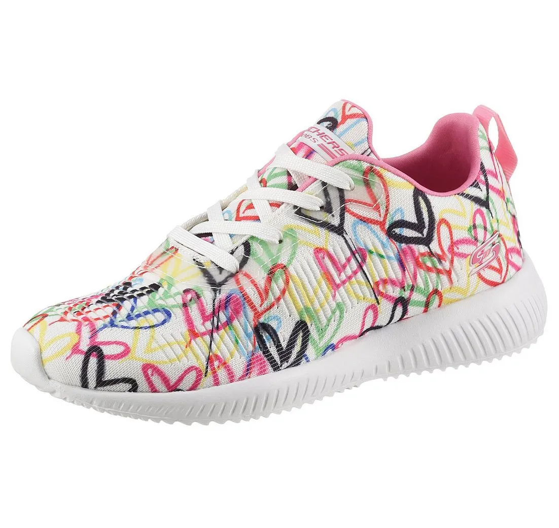 SKECHERS BOBS SQUAD Sneaker mit Allover-Herzchenprint, Freizeitschuh, Halbschuh, Schnürschuh