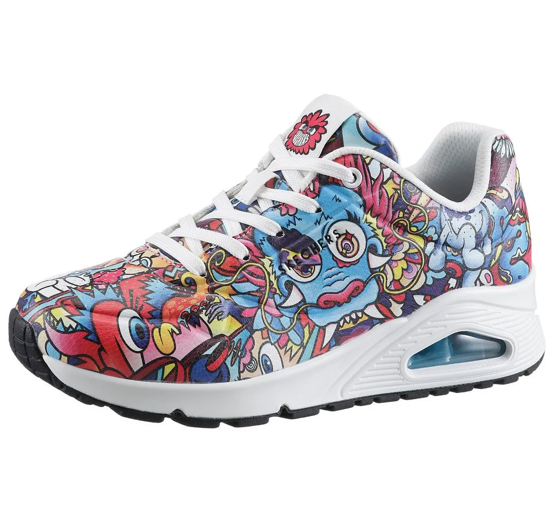 SKECHERS UNO-COLOR DOODLE Sneaker mit buntem Print, Freizeitschuh, Halbschuh, Schnürschuh