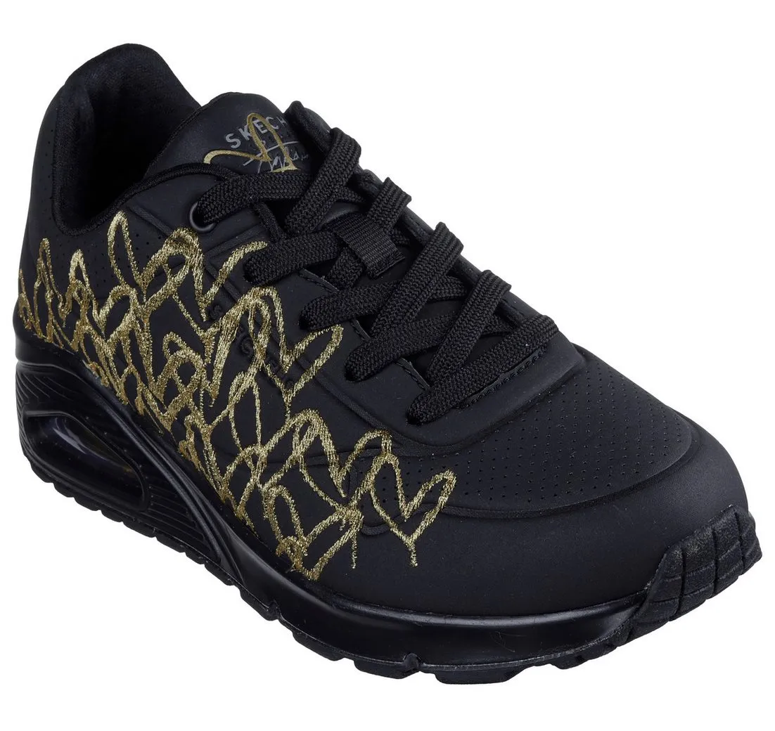 SKECHERS UNO-GOLDEN HEART Sneaker Freizeitschuh, Schnürschuh mit goldfarbenen Mylar-Stickereien