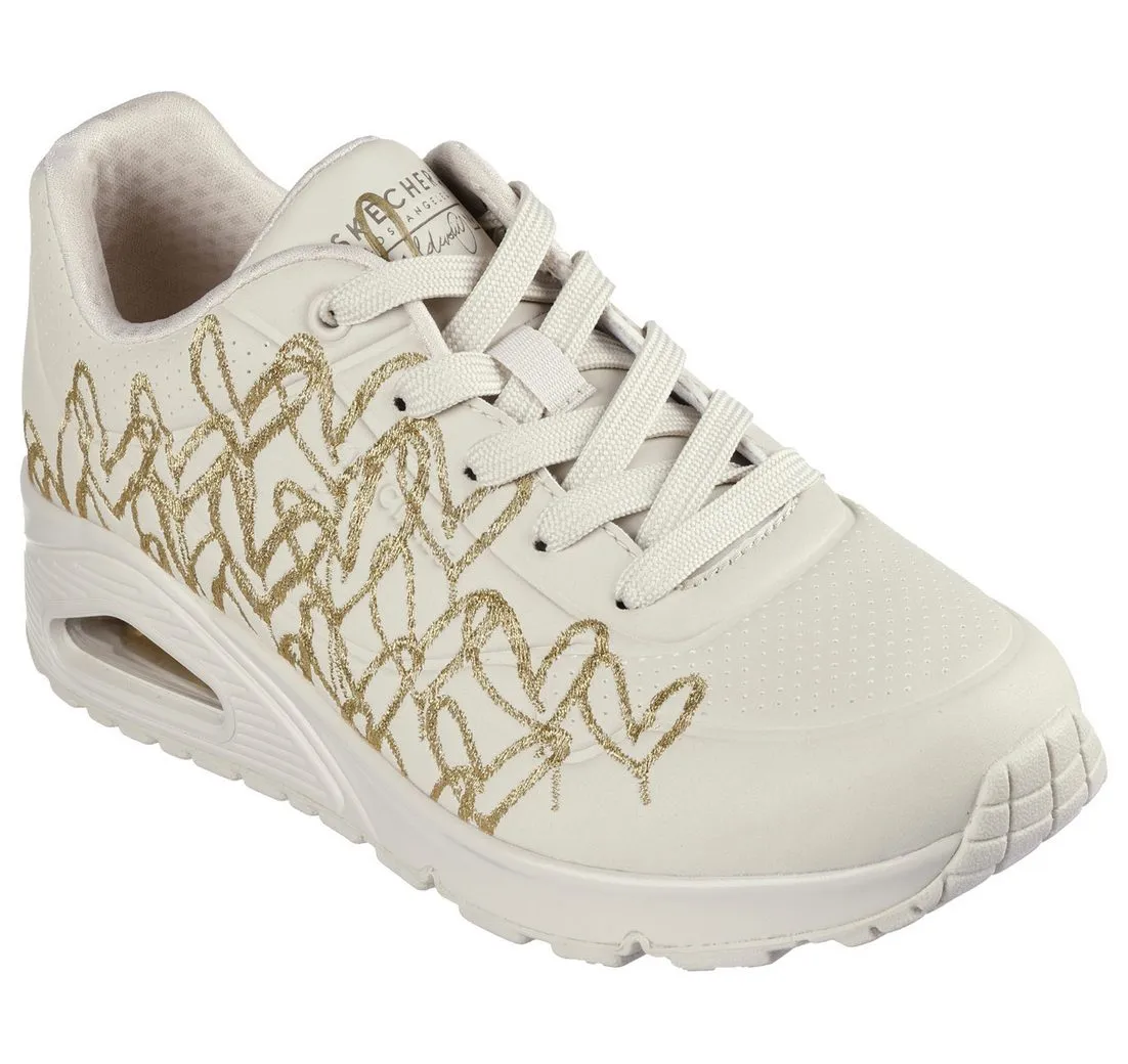 SKECHERS UNO-GOLDEN HEART Sneaker Freizeitschuh, Schnürschuh mit goldfarbenen Mylar-Stickereien