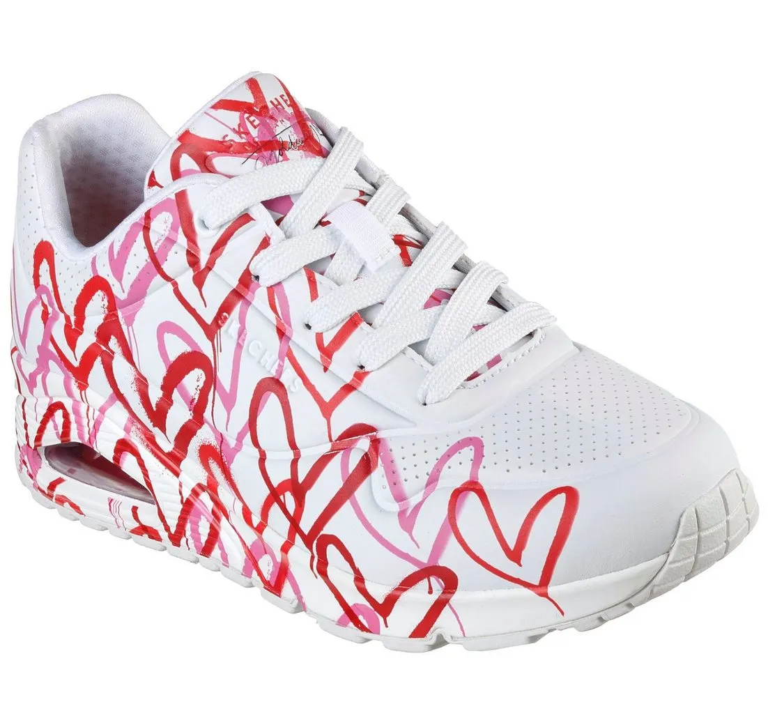 SKECHERS UNO-SPREAD THE LOVE Wedgesneaker Freizeitschuh, Halbschuh, Schnürschuh mit coolem Graffiti-Print