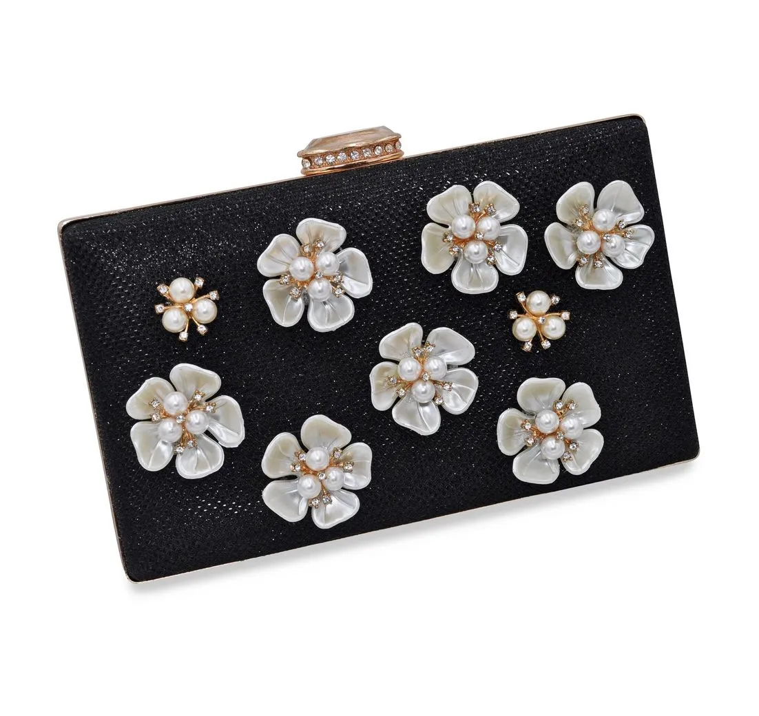 Steuer Abendtasche Perlen, Glassteine mit Blumenzierde