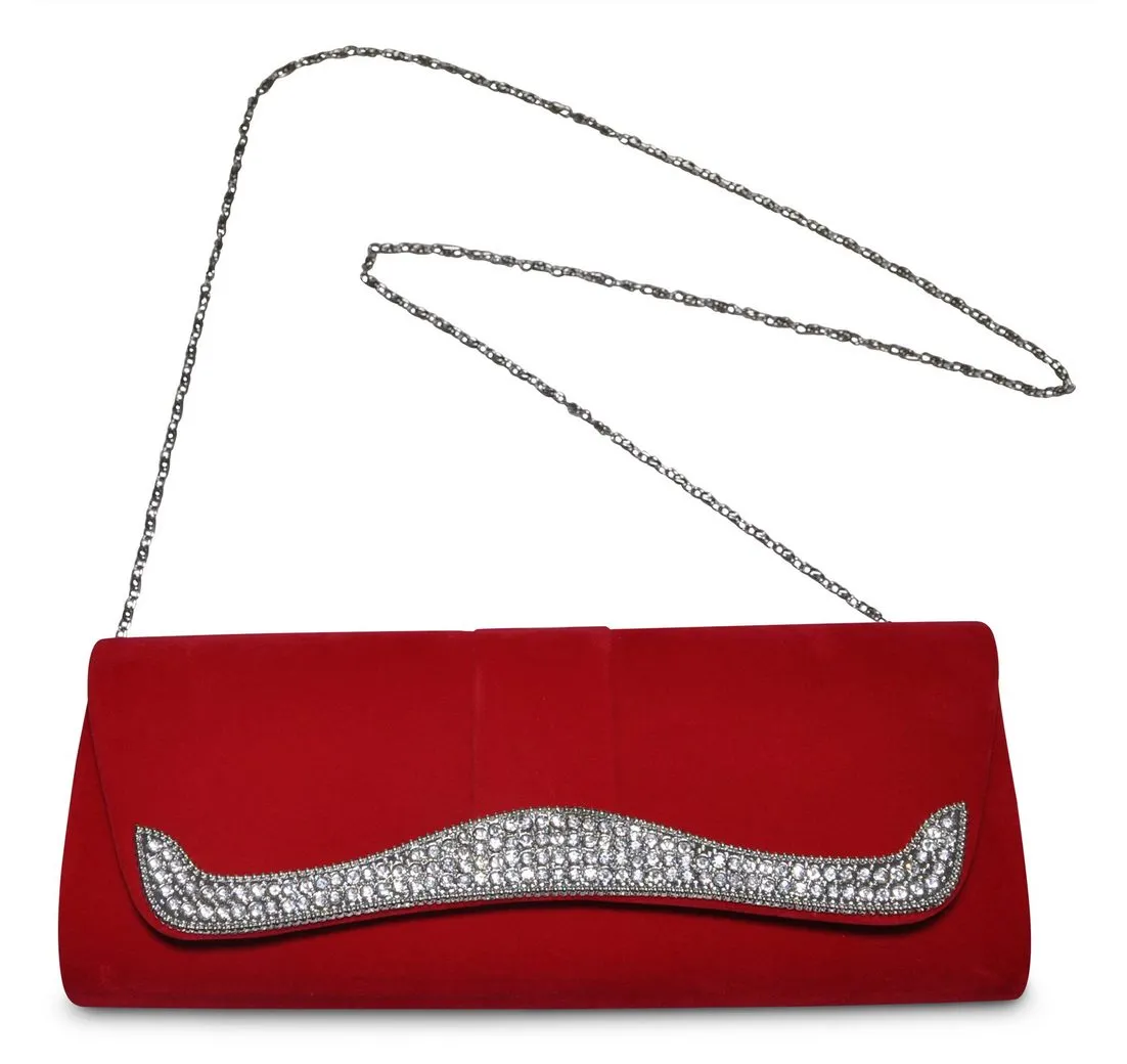 Steuer Abendtasche Samt in rot mit Strassbesatz