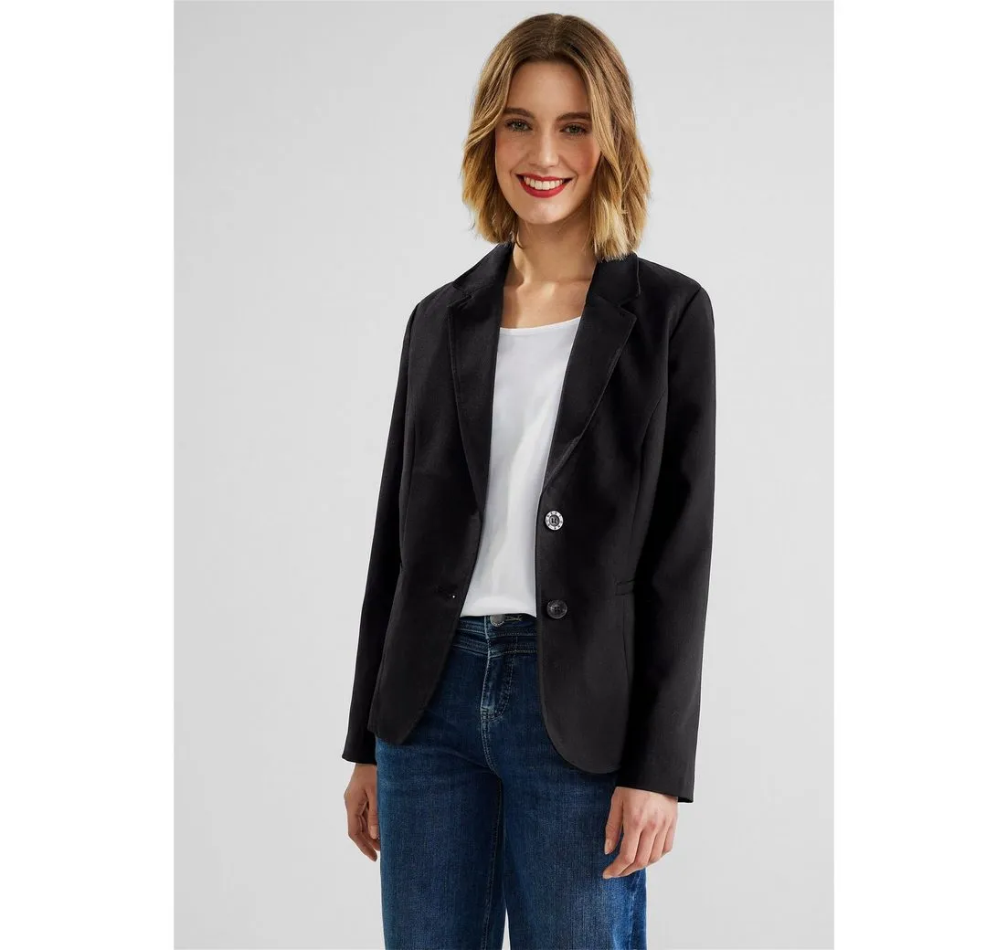 STREET ONE Jackenblazer Street One Twill Blazer in Unifarbe in Black (1-tlg) Einschubtaschen