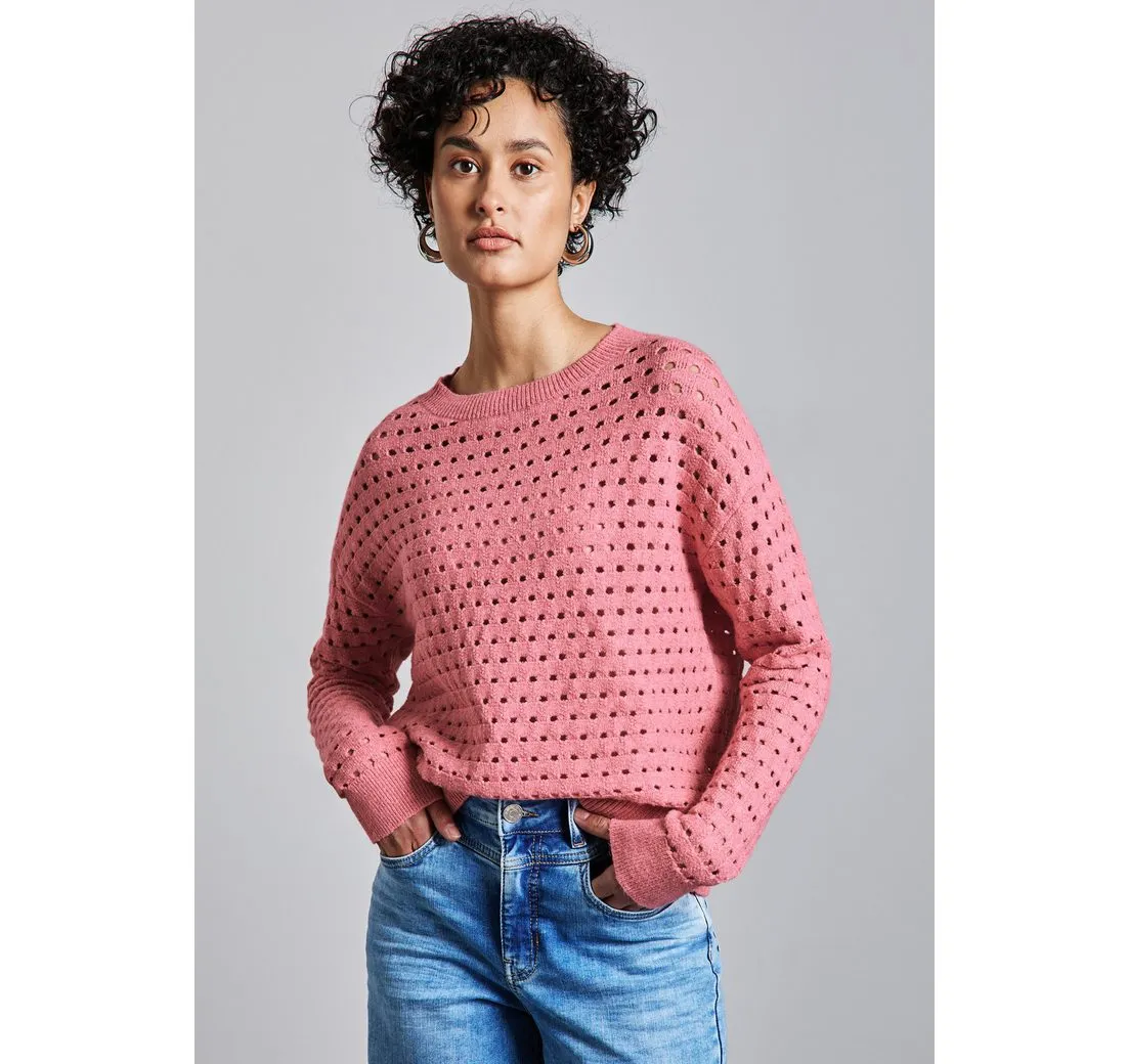 STREET ONE Rundhalspullover mit Lochmuster