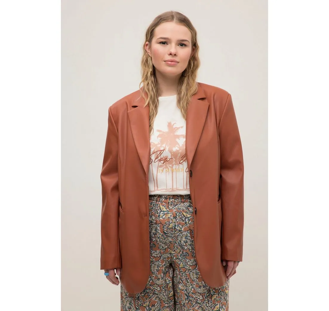 STUDIO UNTOLD Blusenblazer Blazer Wide Fit Reverskragen Langarm Lederoptik