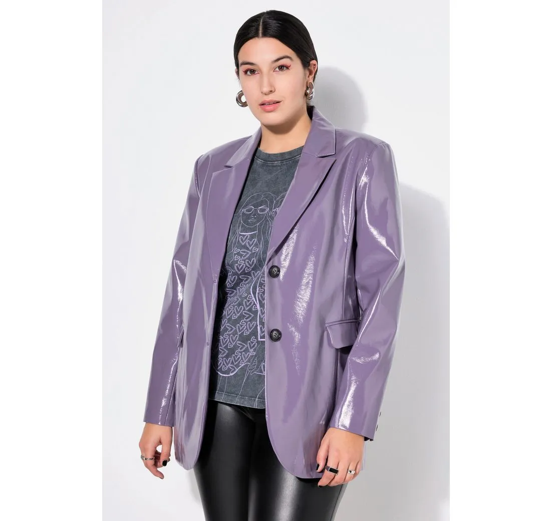 STUDIO UNTOLD Blusenblazer Blazer Wide Shape Lackleder-Optik Revers Langarm