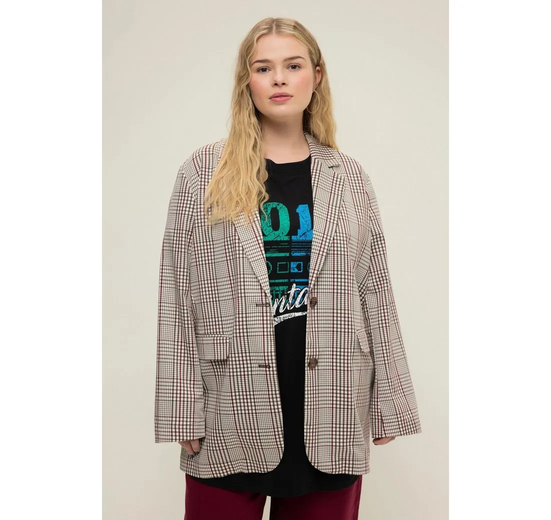 STUDIO UNTOLD Blusenblazer Oversized-Blazer Karo Revers Langarm