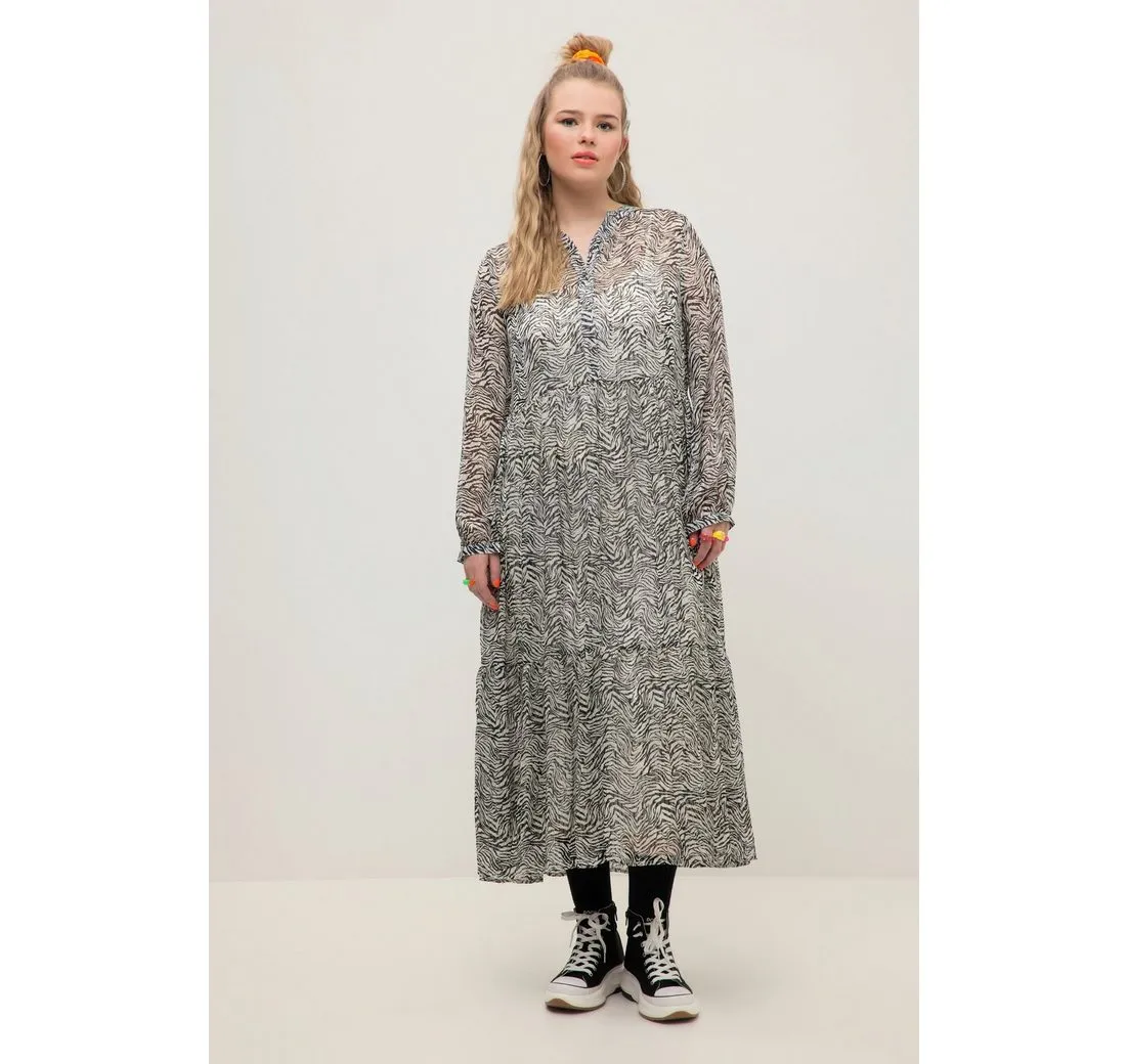 STUDIO UNTOLD Maxikleid Maxikleid A-Line Chiffon Zebra Muster Rundhals