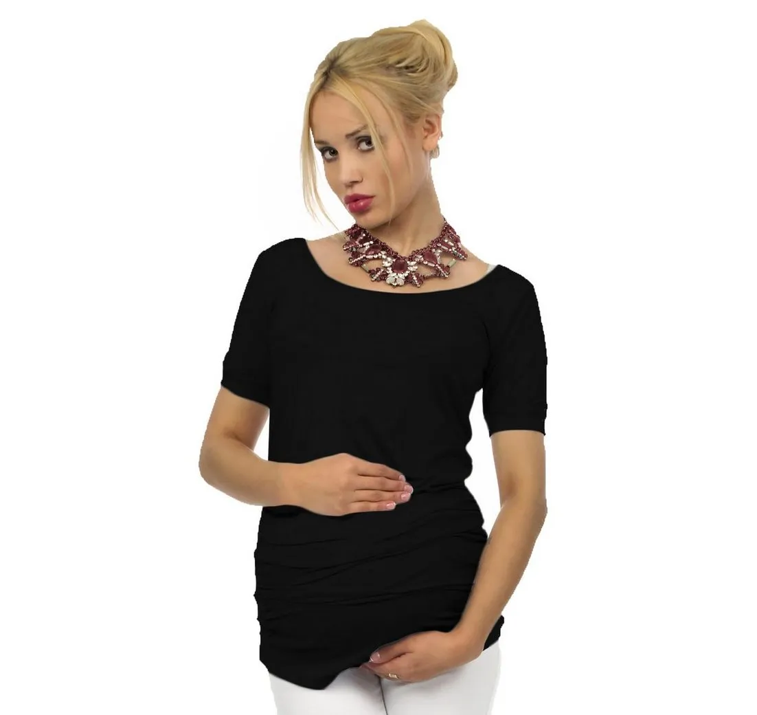 SYS Umstandsshirt Umstand Shirt kurzarm T-Shirt Bluse Tunika Top Stretch Bauch