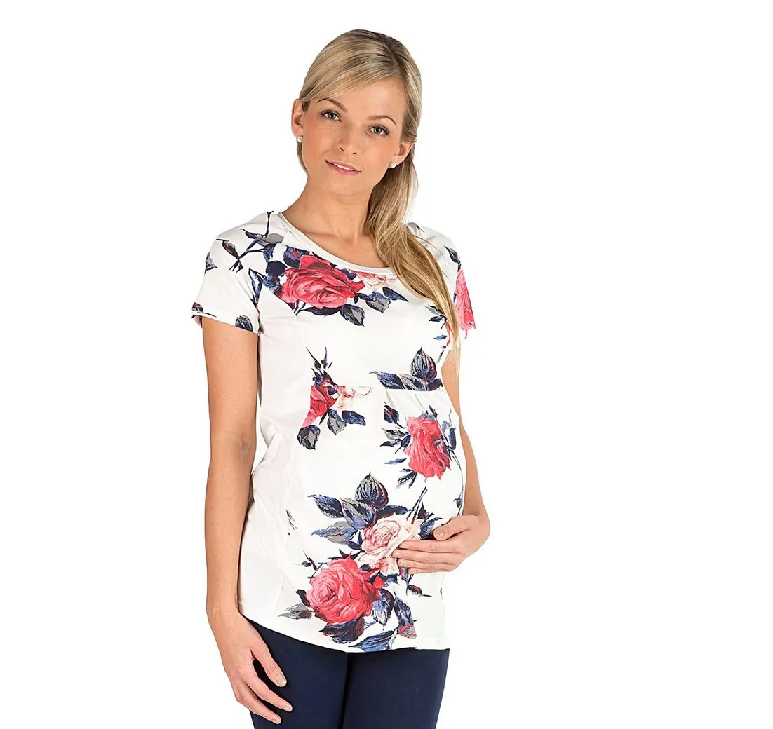 SYS Umstandsshirt Umstandsshirt Umstand Bluse Tunika kurzarm Blumen-Print