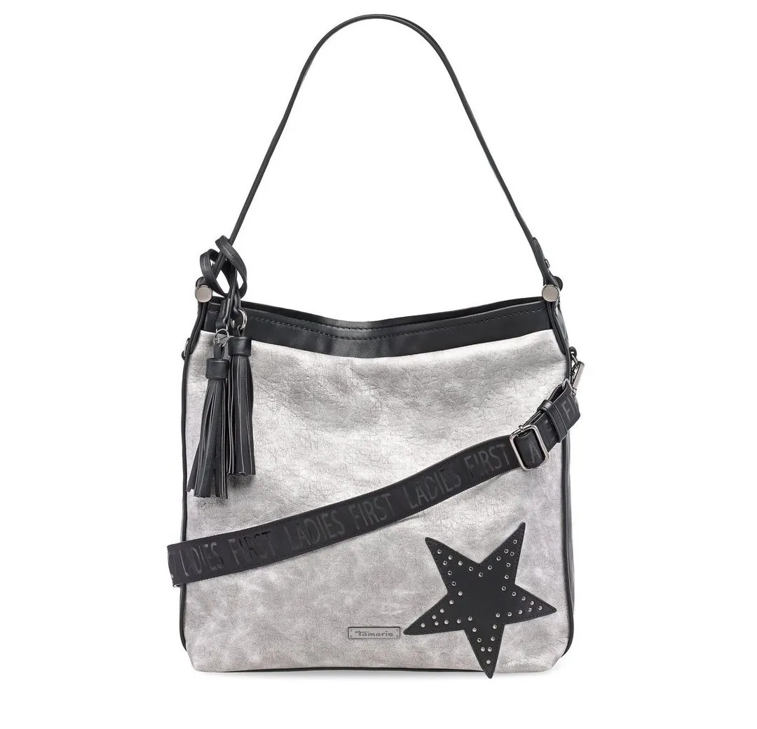 Tamaris Schultertasche Jem (Set), Damen Hobo Bag L, Schultertasche metallic, Stern-Applikation