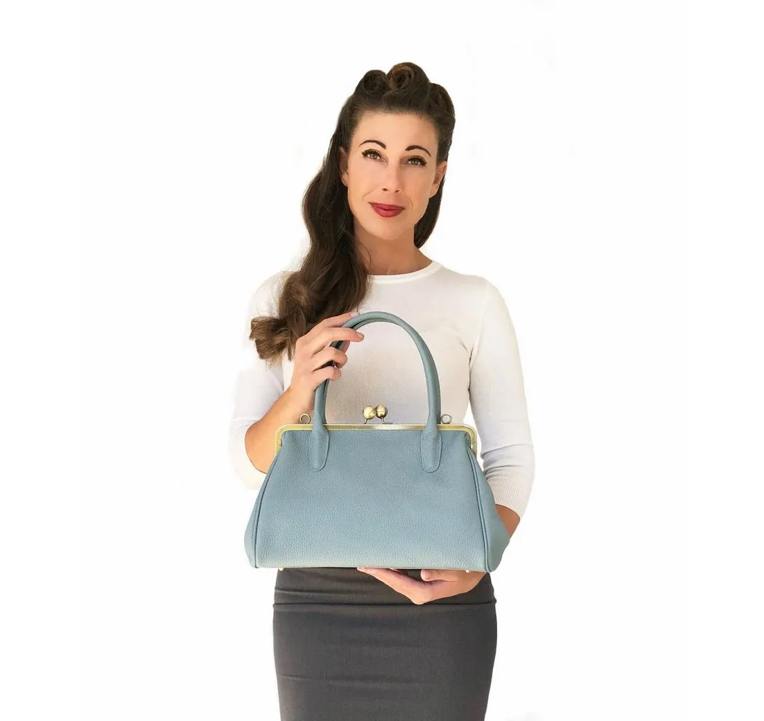 Taschenkinder Handtasche Handtasche "Marie", Damentasche, Schultertasche, Vintage Stil, Retro, Echt Leder, Vintage Stil, Retro Bügeltasche, Clipverschluss