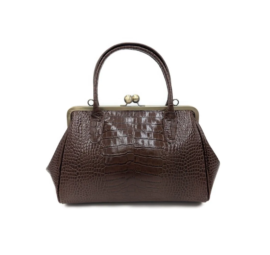 Taschenkinder Handtasche Vivienne, Echtes Leder vom Rind mit Krokodil Prägung