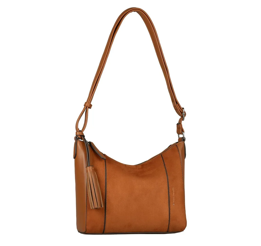 TOM TAILOR Hobo Pira, aus einer Kombination von weichem Suede und genarbtem Lederimitat