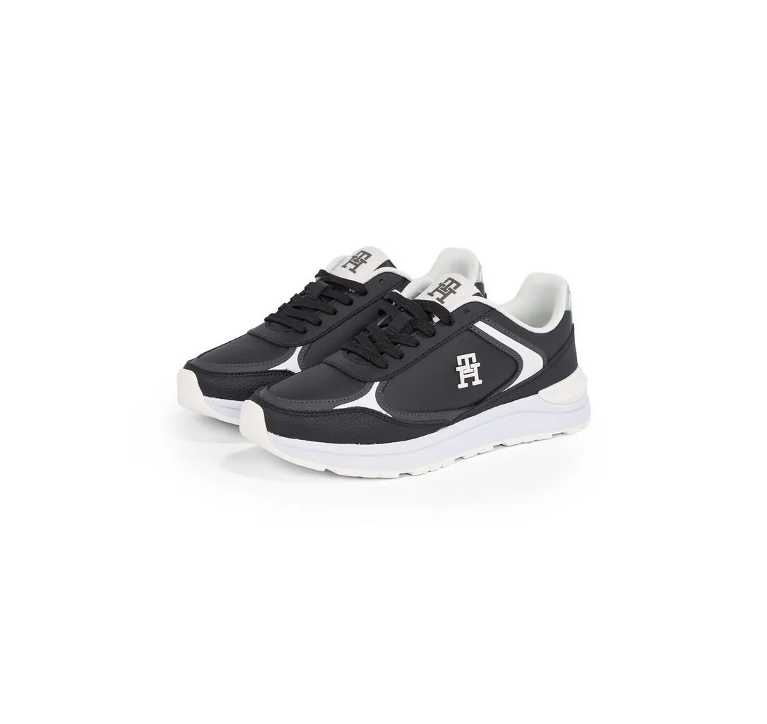 TOMMY HILFIGER CASUAL FASHION RUNNER LTHR Keilsneaker, Freizeitschuh, Halbschuh, Schnürschuh mit Kontrastbesatz