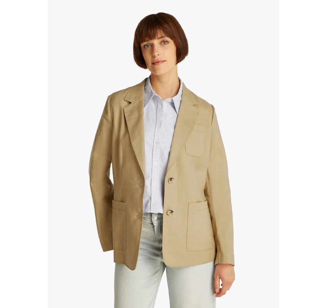 TOMMY HILFIGER Kurzblazer ESS LINEN REGULAR SB BLAZER mit Metalllabel,kühlendes Premium Leinen