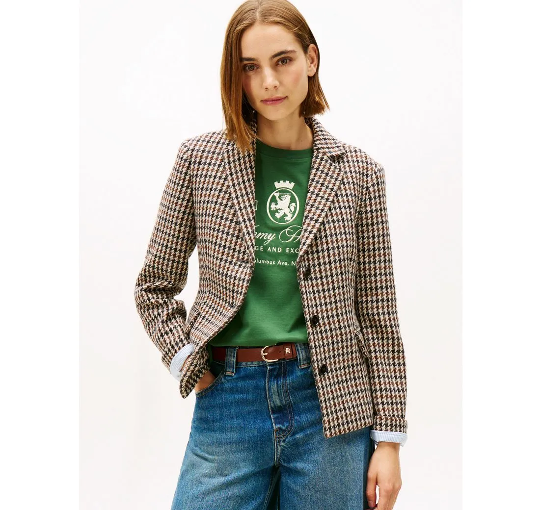 TOMMY HILFIGER Kurzblazer HERITAGE CHECK BLAZER aus reiner Wolle