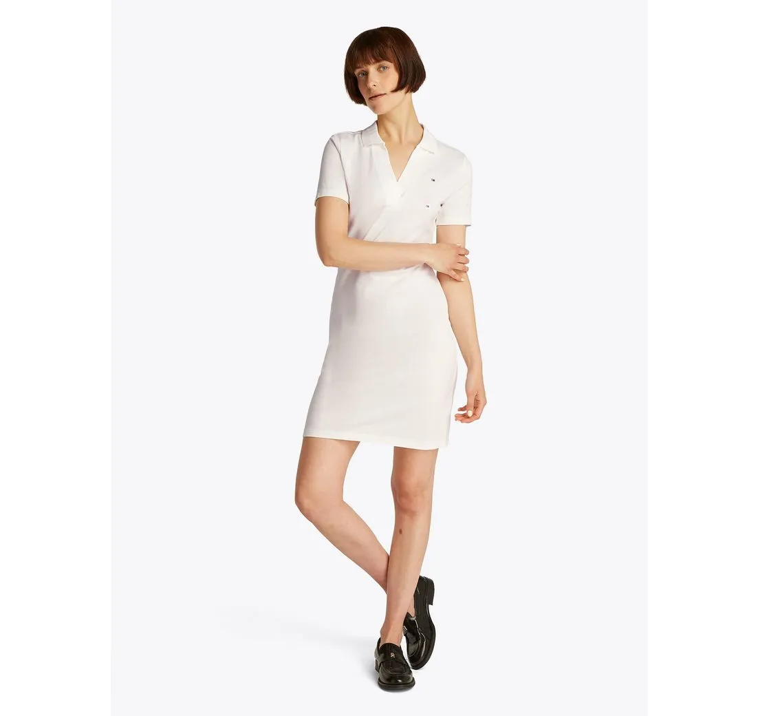 TOMMY HILFIGER Polokleid SLIM OPEN NK POLO DRESS SS mit gestickter Tommy Hilfiger Flagge