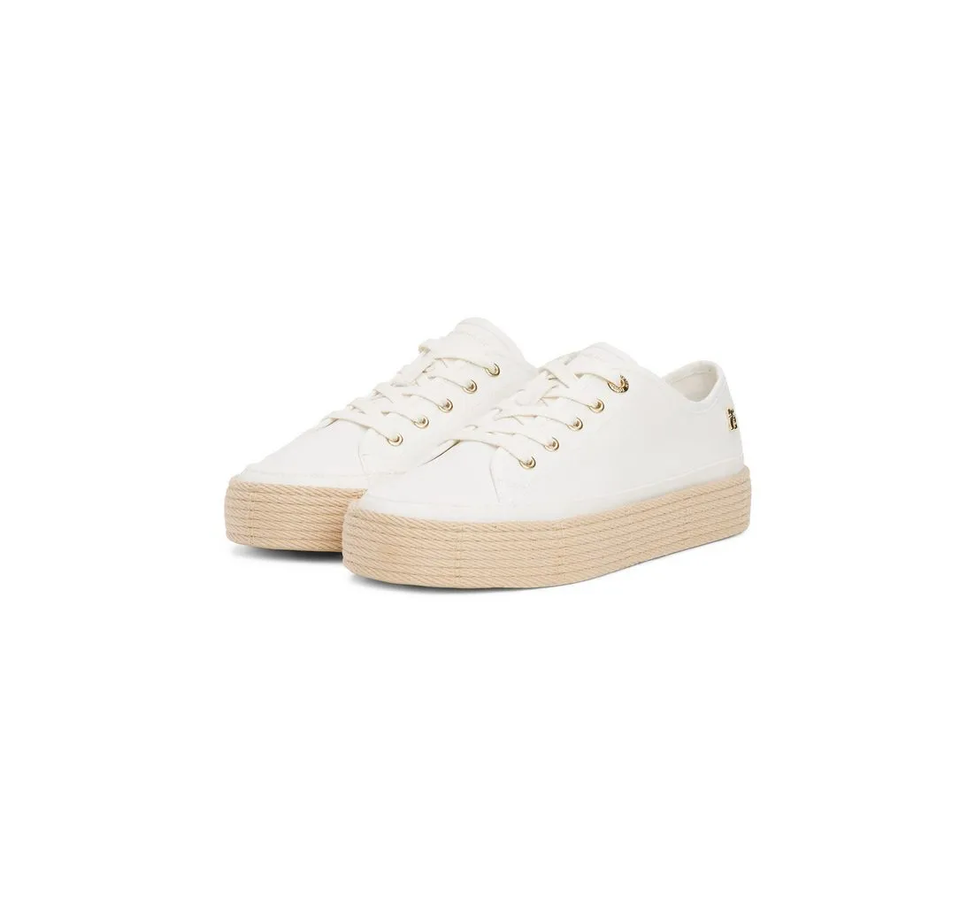 TOMMY HILFIGER VULC ESPADRILLE SNEAKER Plateausneaker, Freizeitschuh, Halbschuh, Schnürer mit bastbezogenem Plateau