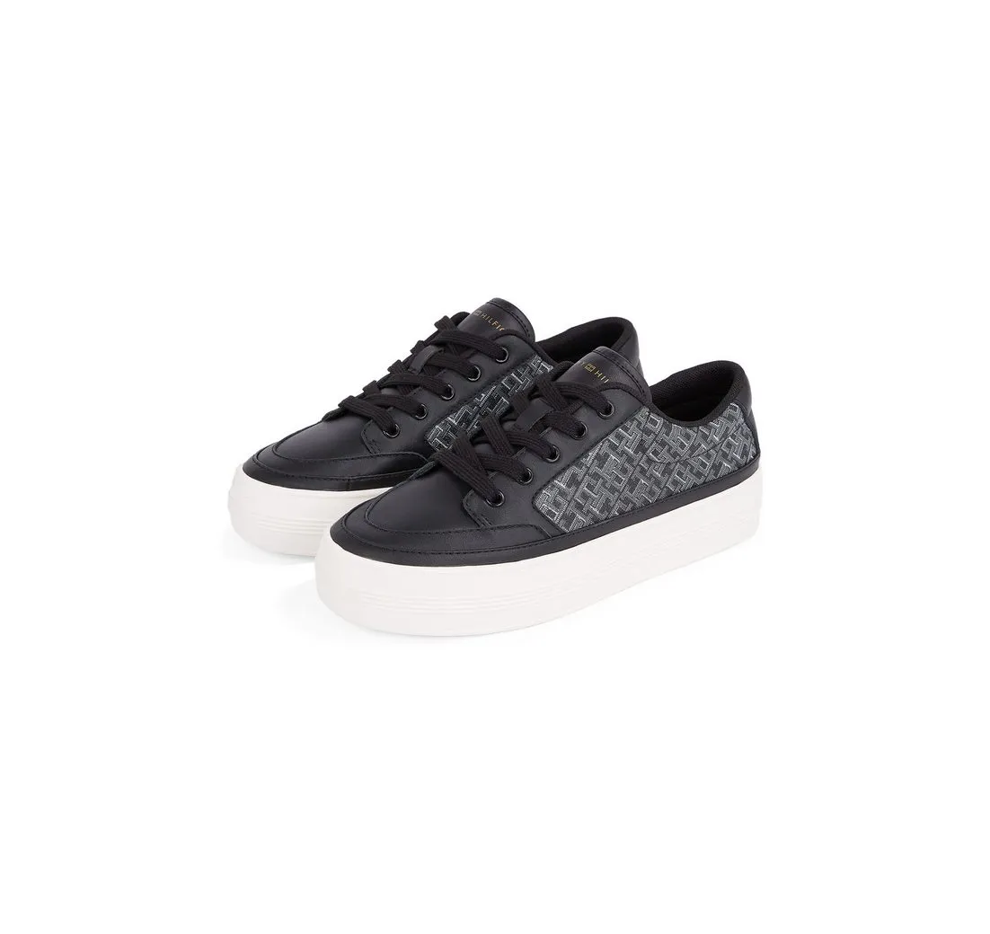 TOMMY HILFIGER VULC LEATHER SNEAKER MONOGRAM Plateausneaker, Freizeitschuh, Halbschuh, Schnürschuh mit Allover-Logoprint