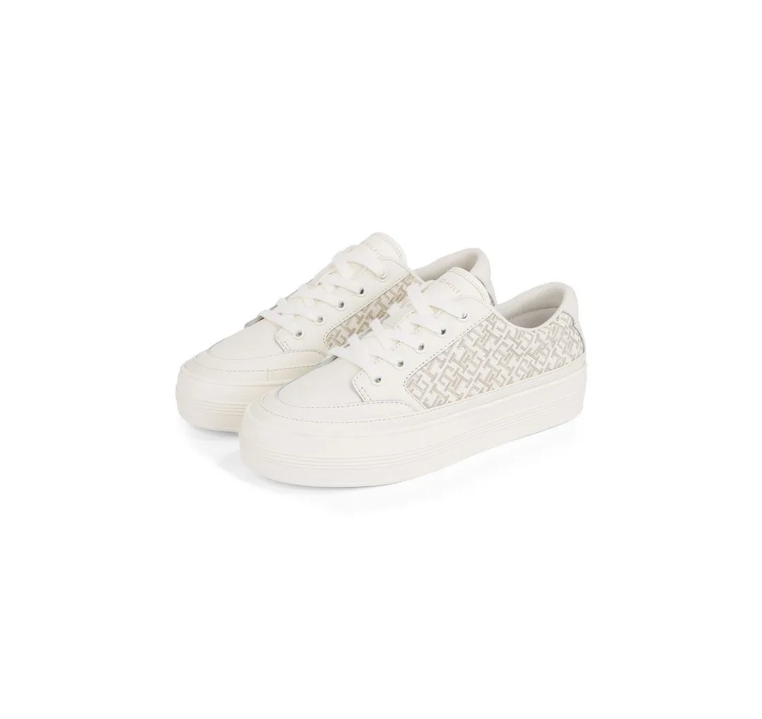 TOMMY HILFIGER VULC LEATHER SNEAKER MONOGRAM Plateausneaker, Freizeitschuh, Halbschuh, Schnürschuh mit Allover-Logoprint