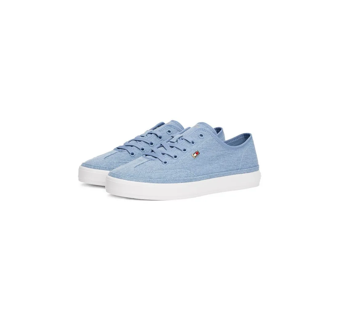 TOMMY HILFIGER WASHED CANVAS VULC SNEAKER Plateausneaker, Freizeitschuh, Halbschuh, Schnürer mit seitlicher Logoflagge