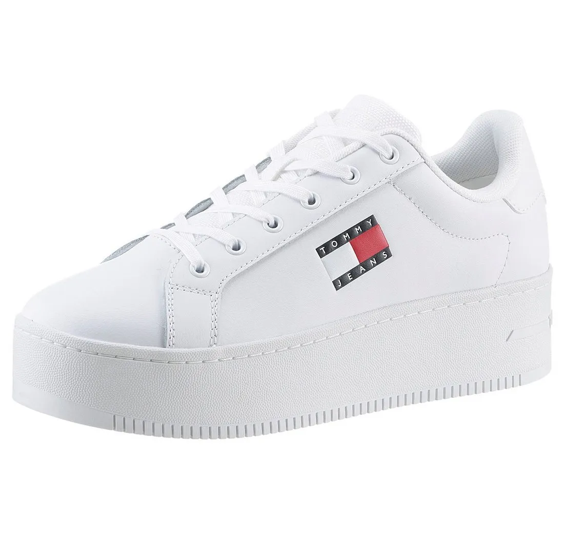 TOMMY JEANS TJW FLATFORM ESS Plateausneaker, Freizeitschuh, Halbschuh, Schnürschuh mit gepolstertem Schaftrand