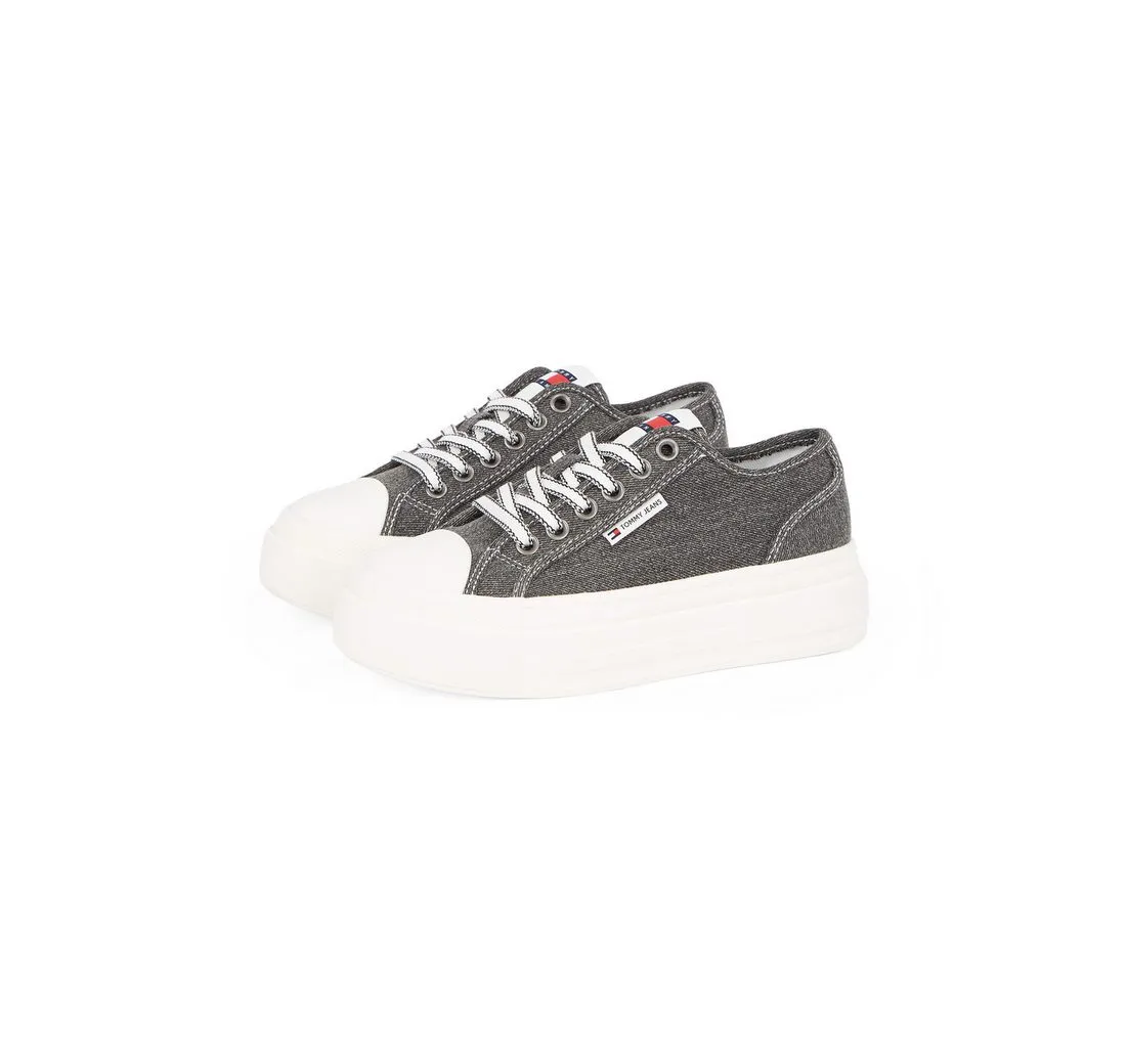 TOMMY JEANS TJW FOXING FLATFORM LC Plateausneaker, Freizeitschuh, Halbschuh, Schnürschuh im Jeans-Look