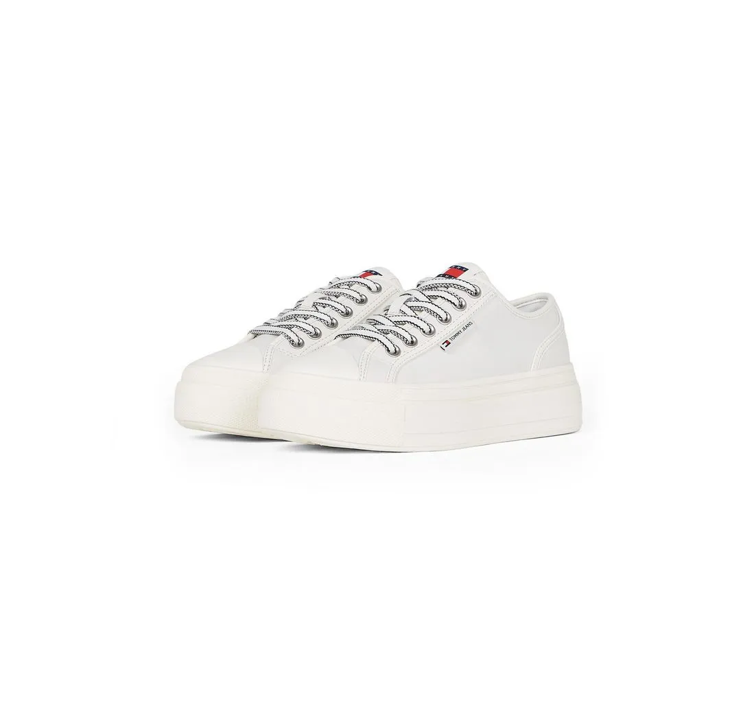 TOMMY JEANS TJW FOXING VULC LC LEATHER Plateausneaker, Freizeitschuh, Halbschuh, Schnürschuh, Kontrast-Schnürsenkel