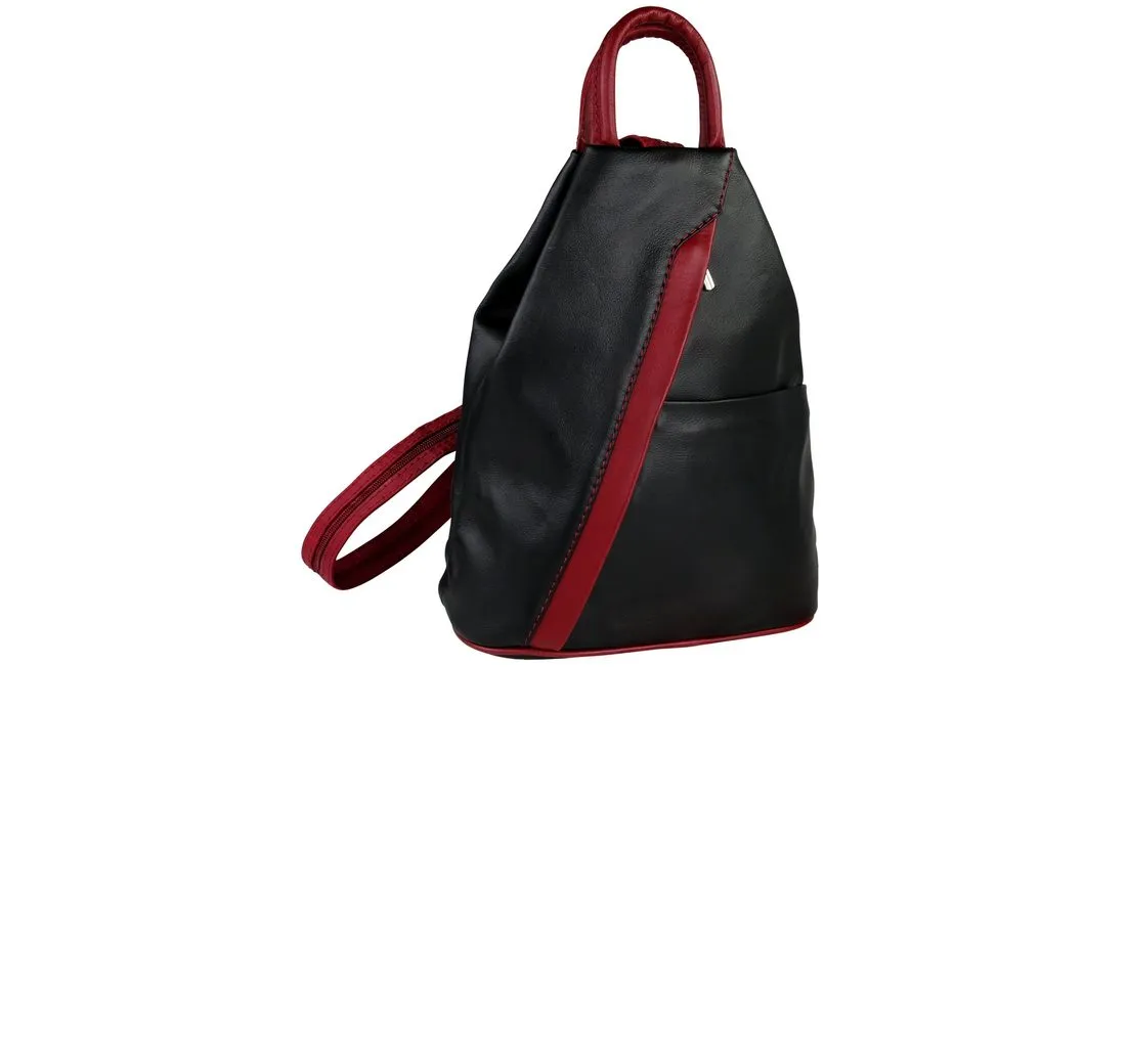 Toscanto Handtasche Toscanto Damen Cityrucksack (Cityrucksack), Damen Cityrucksack, Schultertasche Leder, schwarz, rot ca. 26cm x 32cm
